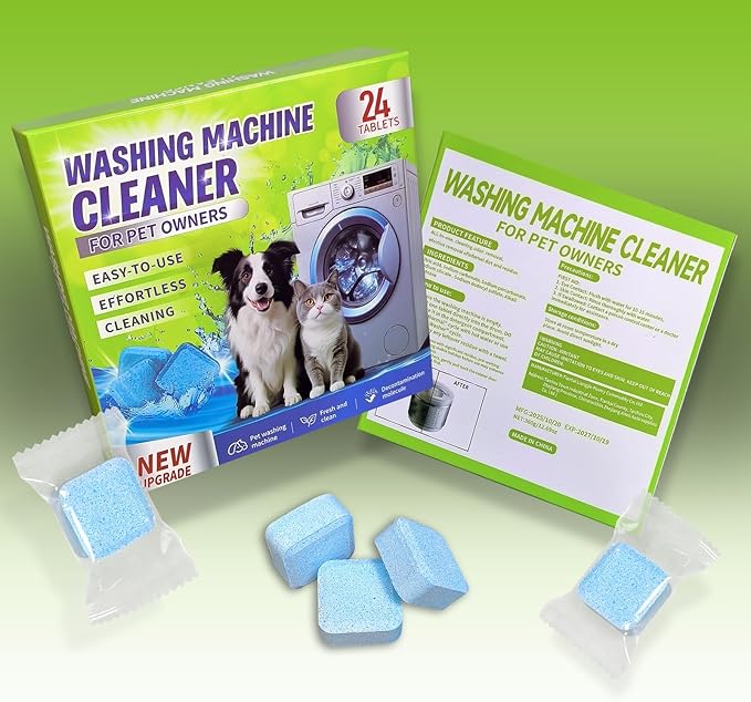 Washing Machine Cleaner Tablets - Deep Cleans & Descaler for Front Load and Top Load Washers, HE Compatible, 24 Pack Formulated for Pet Owners