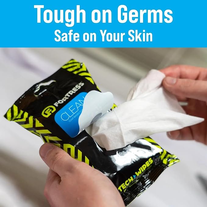 Fortress Electronic Wipes With Microfiber Cloth (25 ct, Pack of 72) To-Go Tech Wipes for Screens, Phones, Keyboards, TV Monitors, Computer Screens, and More [Travel Size] Skin-Safe