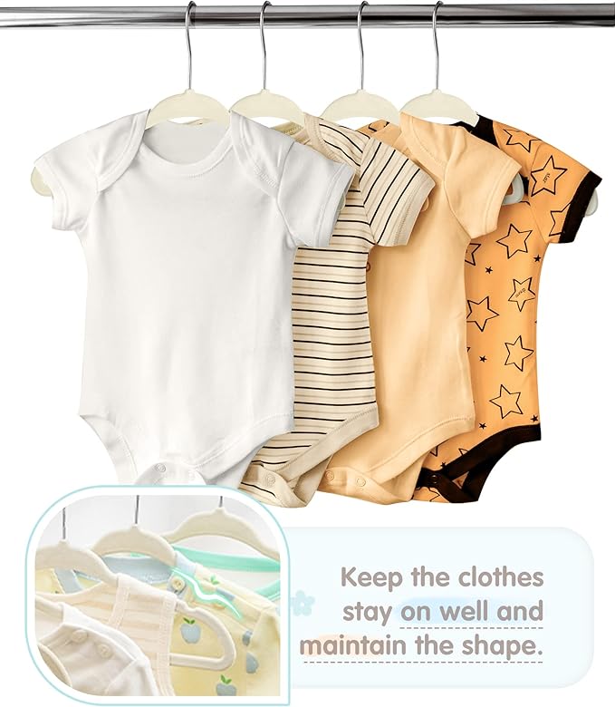 VIS'V Baby Hangers, 11 Inch Velvet Kids Hangers with 6 Pcs Clothes Size Dividers, Infant Toddler Nursery Closet Organization, Non Slip, Beige, 50 Pcs