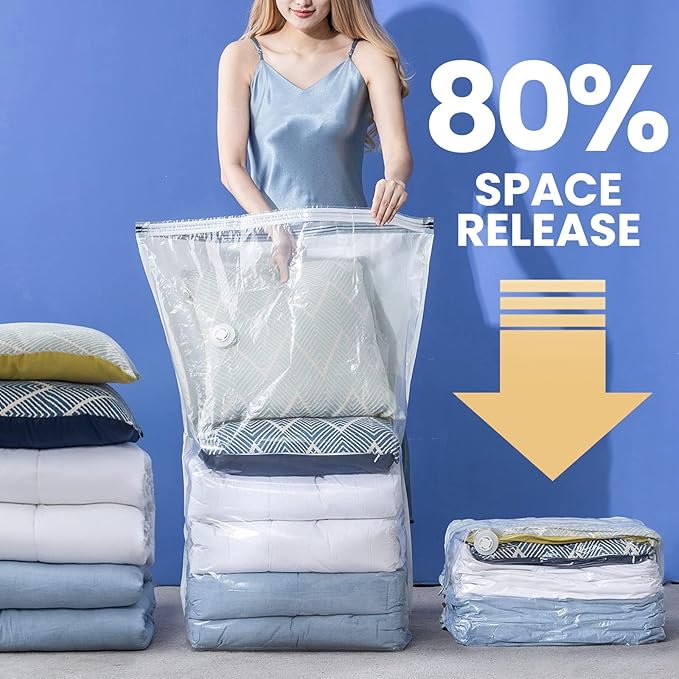 TAILINK 8 Pack Vacuum Storage Bags, Jumbo Cube 31x40x15 Inch, Extra Large Vacuum Seal Bgas for Comforters, Blankets, Pillow, Quilts, Space Saver Clost Oragnization, Clear
