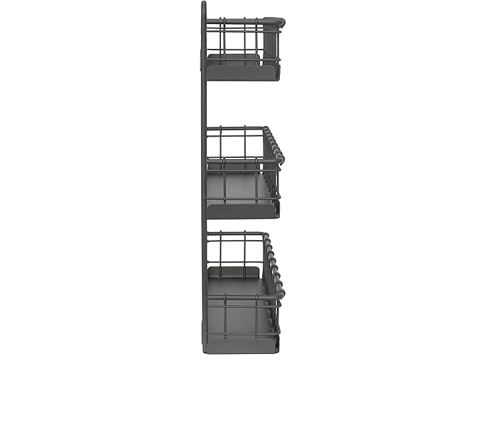 Spectrum 3 Tier Hanging Spice Rack for Wall Black Steel Kitchen Spice Organizer, Wall Mounted Metal Three Tier Metal Spice Organizer Rack for Kitchen Cabinet Pantry Organization
