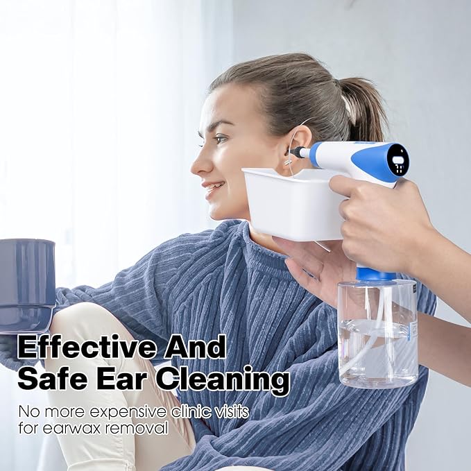 Ear Wax Removal - Ear Cleaner with 4 Pressure Modes, Ear Cleaning Kit with Digital Temperature Display, Safe & Effective Ear Irrigation Flushing System (White)