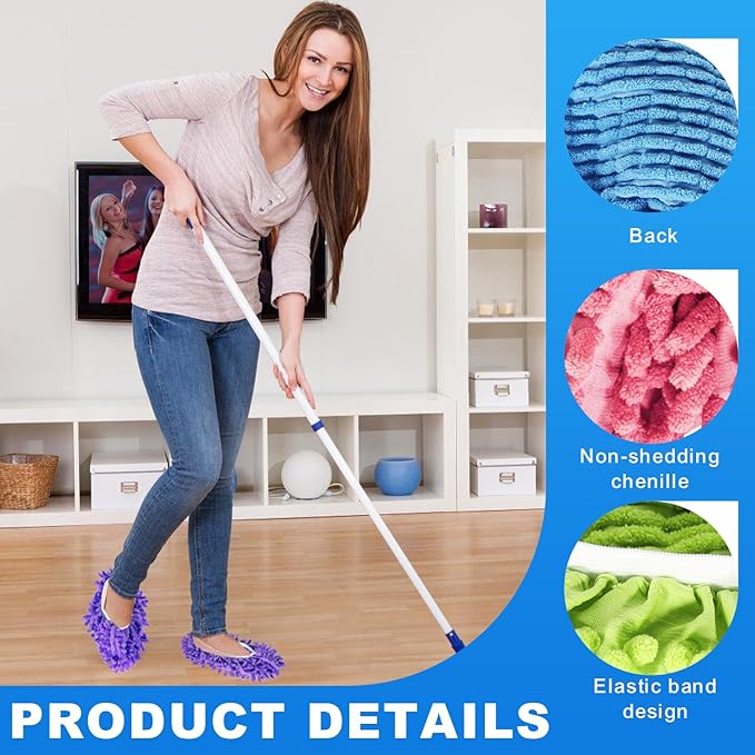 Mop Slippers Shoes 15 Pairs (30 Pieces) - Microfiber Cleaning House Mop Slippers, Floor Cleaning Tools Shoe Cover, Soft Machine Washable Reusable Microfiber Foot Socks for House Kitchen Office