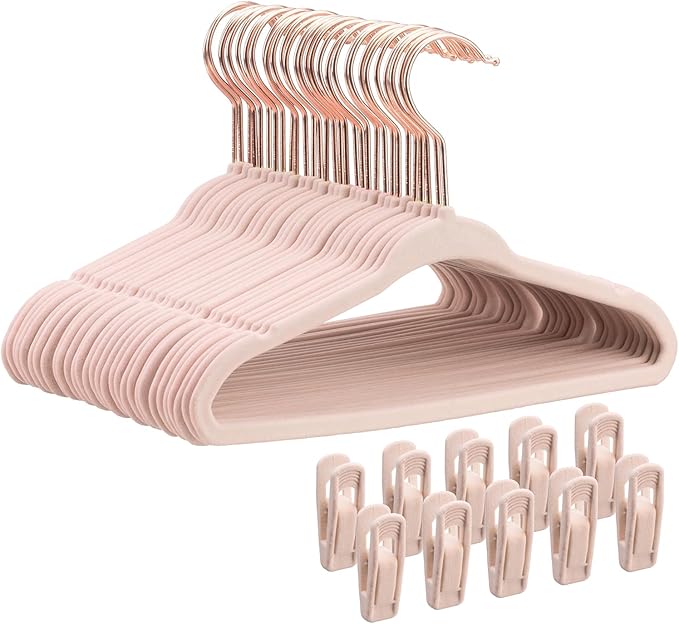 Baby Velvet Hangers 30 Pack - 11 Inch Non Slip Felt Kids Hanger for Newborn Clothes - Ultra Thin Space-Saving Infant Hangers for Toddler Kids' Closet with 10 Hanger Clips - Pink