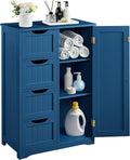 Yaheetech Wooden Bathroom Floor Cabinet, Side Storage Organizer Cabinet with 4 Drawers and 1 Cupboard, Freestanding Entryway Storage Unit Console Table, Bathroom Furniture Home Decor, Navy Blue