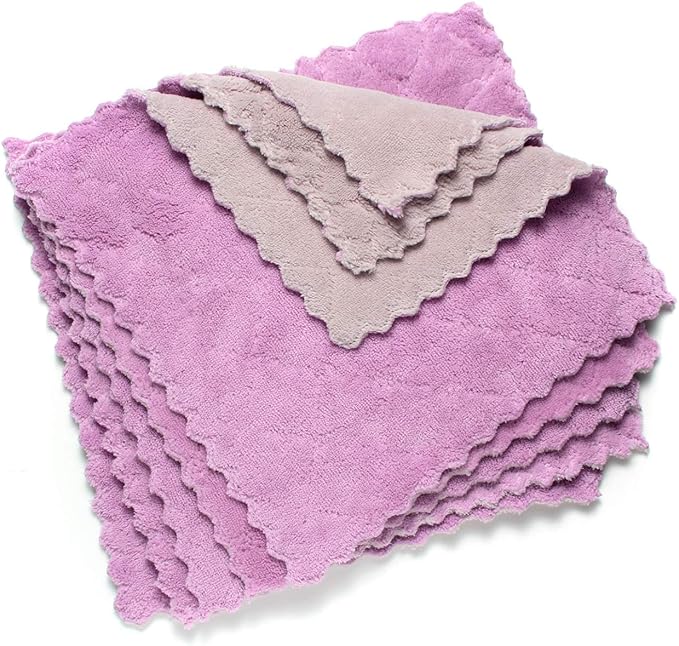 kimteny Cleaning Cloths Kitchen Towels Microfiber Washcloths Lint Free Dish Cloth Reusable Dishtowels Household Super Absorbent Fast Drying, 10"x10", Pack of 5 (Purple-Grey)