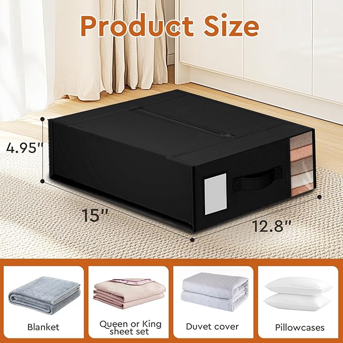 8 Pack Bed Sheet Closet Organizers and Storage,Sturdy Foldable Storage Containers with Window and Label,Storage and Organization for Bedding Sheets,Duvet Covers,Blankets (Black)