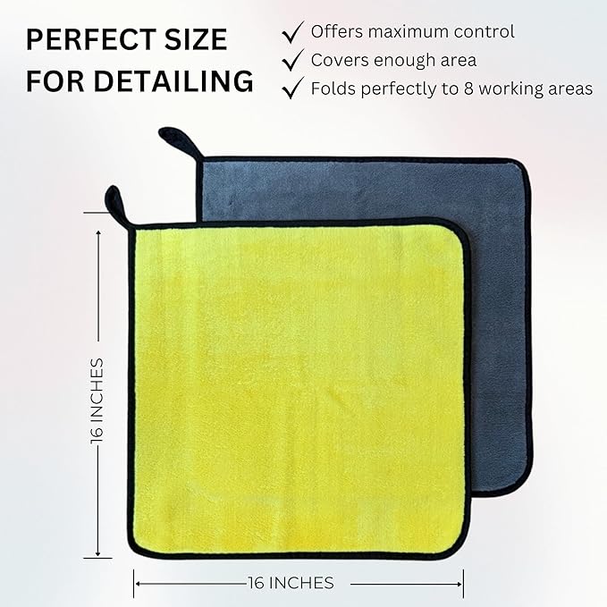 The Pro Stuff® Microfiber Towels for Cars, 600 GSM, Super Soft Drying Towels for Cars, Dual-Sided for Cleaning, Washing and Buffing, Tagless, Scratch-Free, Lint Free Cloth (16”x16”) | Pack of 3