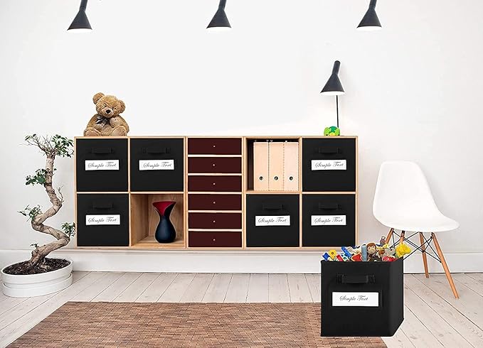 artsdi 13x13x13 storage cube bins (Set of 10) Fabric storage cubes with 10 Labels Window Cards & a Pen, storage cubes 13x13, Collapsible 13 inch cube storage bins, Cubby Organizer Boxes, Black