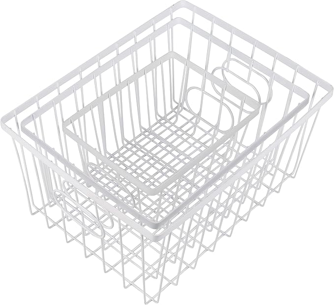 happimess BSK3001B-6SET Camden Vintage Industrial Wire Metal Nesting Storage Baskets, for Shelves, Cabinets, Pantry, Countertop, Mesh Open Bin Basket for Organizing Supplies, White (Set of 6)