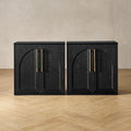 mopio Blake Storage Cabinet, Small Modular Accent Display Sideboard Buffet Cabinet with Storage, Media Console Credenza, for Kitchen, Coffee Bar, Pantry, Living Room (Black Oak Arched, Set of 2)