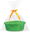 Pro Goleem Small Woven Basket with Gift Bags and Ribbons Durable Baskets for Gifts Empty Small Rope Basket for Storage 12"X 8" X 5" Baby Toy Basket with Handles, Grass Green