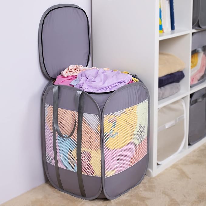 1.5 Loads, Pop-up Laundry Hamper with Extended, Thickened and Reinforced Handles, Tear Proof, Laundry Basket with Zipper Lid, With YKK Zipper, Honey Comb Mesh, Breathable, 14.9"*14.9"*21.6" (white)