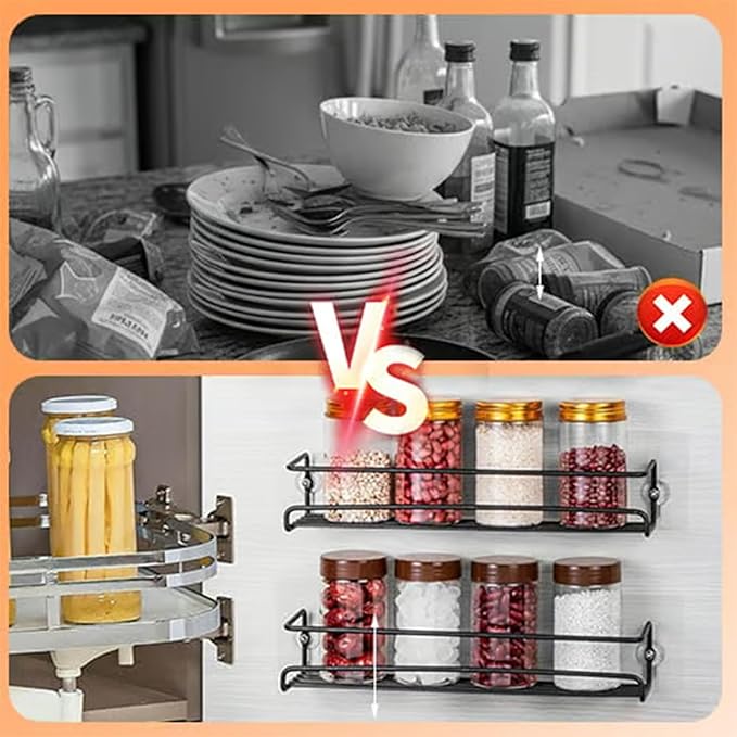 No-Drill Wall-Mounted Spice Rack, Carbon Steel Wall-Mounted Kitchen Spice Rack, Kitchen Hanging Condiments Storage, Wall-Mounted Spice Rack for Cabinet Door Storage, For Kitchen Organization (Large)