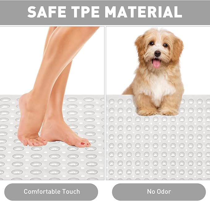 Mofonky Shower Mat Non Slip: 47.2 x 31.5 Inch Extra Large TPE Shower Mats for Inside Shower - Anti Slip Shower Stall Matt with Drain Hole and Suction Cups for Elderly