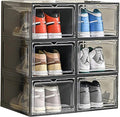 XXL Drop Front Shoe Storage Box Stackable, 6 Pack Shoe Display Case Fit US 15,Sneaker Storage Shoe Containers with Magnetic Door（6 PACK BLACK