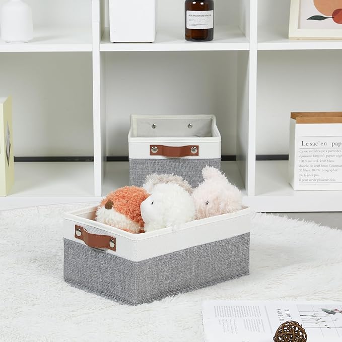 Bidtakay Small Storage Bins 4-Pack Collapsible Fabric Storage Baskets for Organizing 12x8x5 Inches White/Light Grey