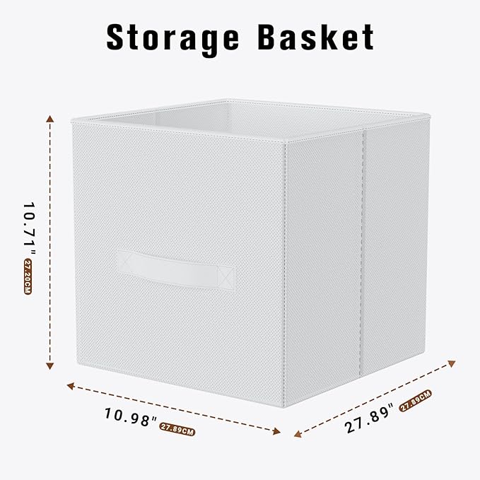Fabric Storage Bins, Foldable Storage Cubes Baskets with Handle for Organizing, Collapsible Bins Cube Organizer Baskets for Closet, Shelves, Clothes, Towel (White, 4 Pack)