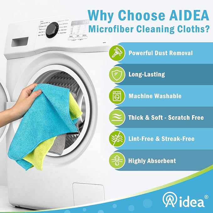 AIDEA Microfiber Cleaning Cloth-8PK, Soft Microfiber Towels for Cars, Absorbent Cleaning Rags, Lint-Free Streak-Free Wash Cloths for House, Kitchen, Window(12in.x16in.)