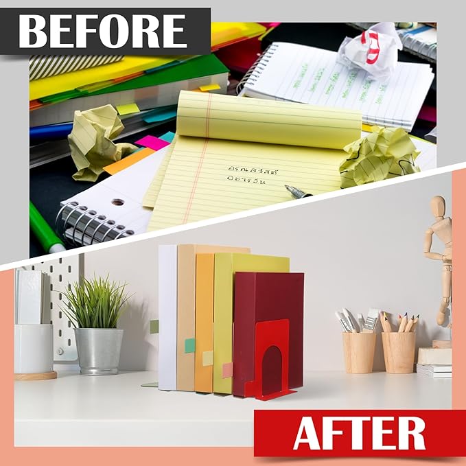 5 Set Metal Book Ends for Shelves Book Shelf Dividers Library Shelf Marker Bookends Stopper Colorful Office Stand Holder for Heavy Books Desk Home Movies Kitchen Cds(Boho)