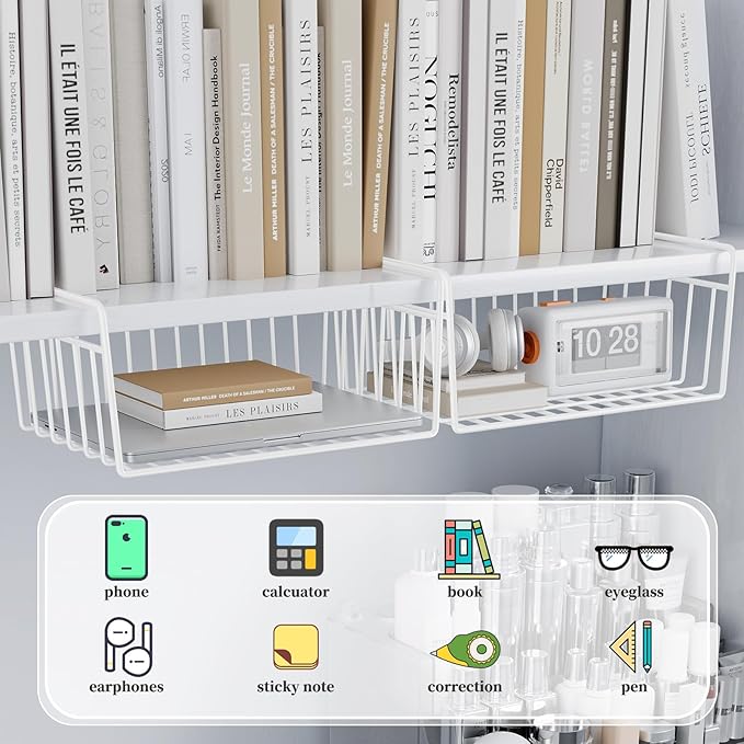 SUFAUY 6-Pack Under Shelf Basket Storage, Wire Shelves for Storage and Organization, Under Cabinet Paper Plate Dispenser Organizer Holds up to 22lbs for Pantry Closet, 10.6“d x 16" w, White