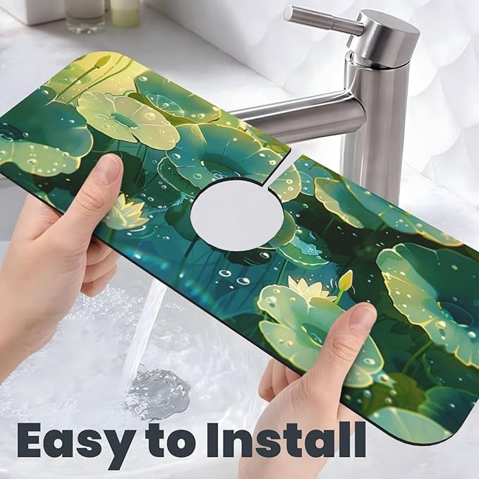 Faucet Draining Mat For Kitchen Sink, Green Lotus Leaves Diatom Mud Absorbent Drain Pad For Bathroom Kitchen Sink Splash Guard Drying Mat