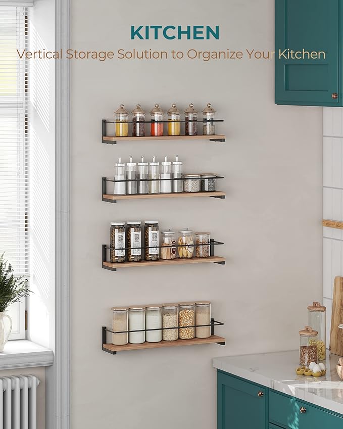 OROPY Spice Rack Wall Mounted, Rustic Wood Hanging Rack for Over The Stove, Kitchen Wall, 2 Pack | Hanging Rack, for Over The Stove, Kitchen Wall