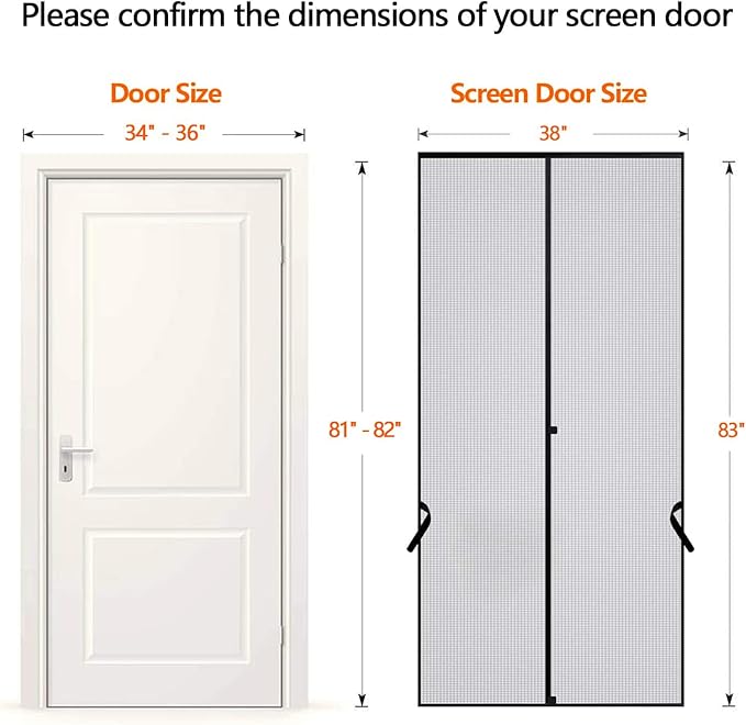 Sunolga 38 x 83 Inch Magnetic Screen Door, Fits Doors Size 36 x 82 Inch, Reinforced Fiberglass Screen Door Mesh with Full Frame Hook & Loop, Door Screen Magnetic Closure for Hands-Free