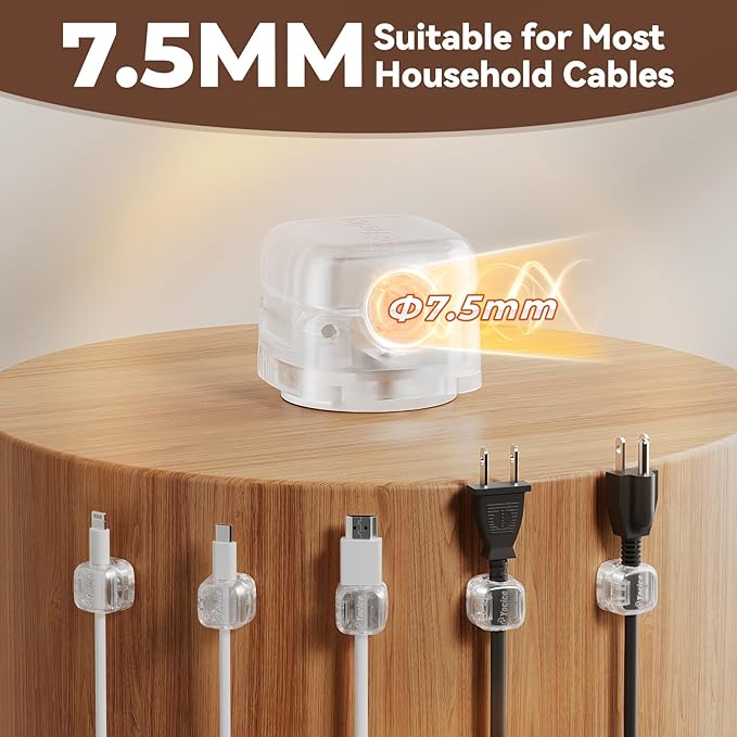 12Pack Rotatable Cord Organizer,Spring Cable Clips Desk Cable Management Cord Holder Adhesive Phone Charger Cord Clips for Home Office Car Wall Nightstand Accessories, Clear