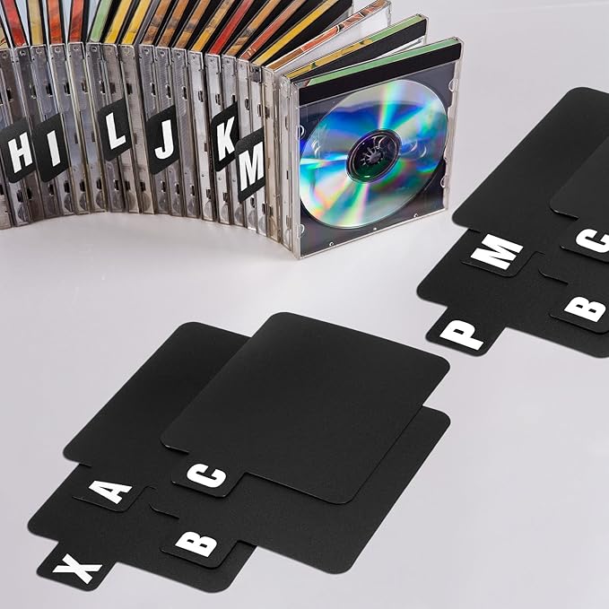26 Pcs Vinyl Record Dividers A-Z DVD CD File Alphabet Organizer Dividers with Alphabetical Tabs Storage Record Holder Index Card for Records Albums File(Black)
