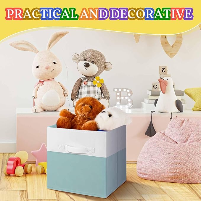 Yinder 6 Pcs Cube Storage Bin Pink 11'' Storage Bins for Playroom Decor Colorful Bins for Kids Foldable Baskets for Nursery Organizer Boxes Fabric Boxes