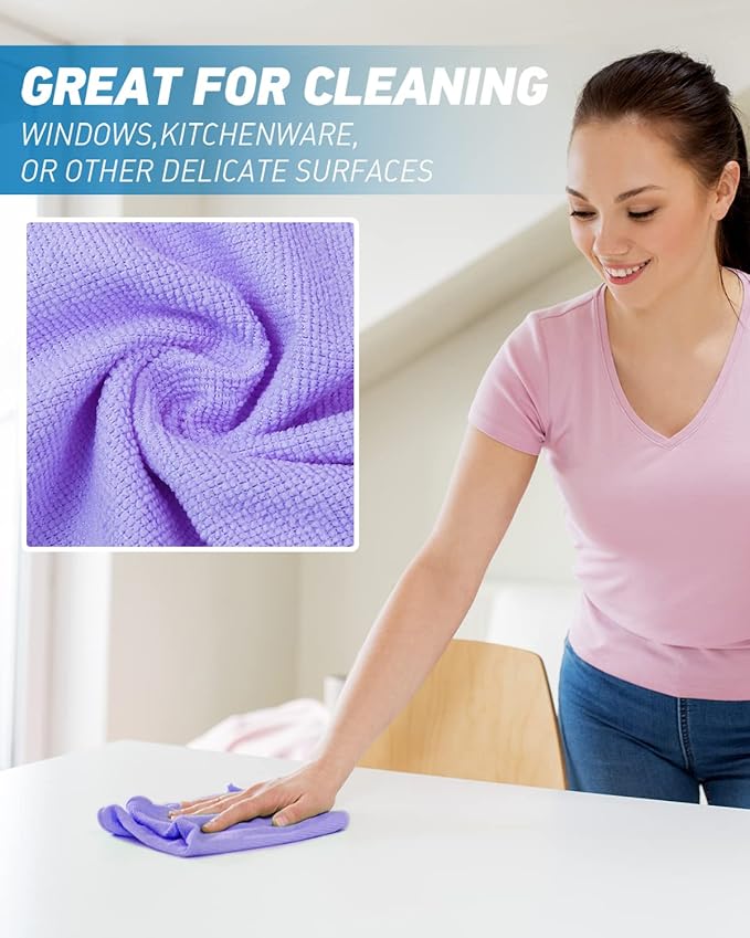 WEAWE Microfiber Cleaning Cloth-24Pcs (13x13 inch) Ultra Soft Highly Absorbent Rags for Housekeeping-Machine Wash (Purple)