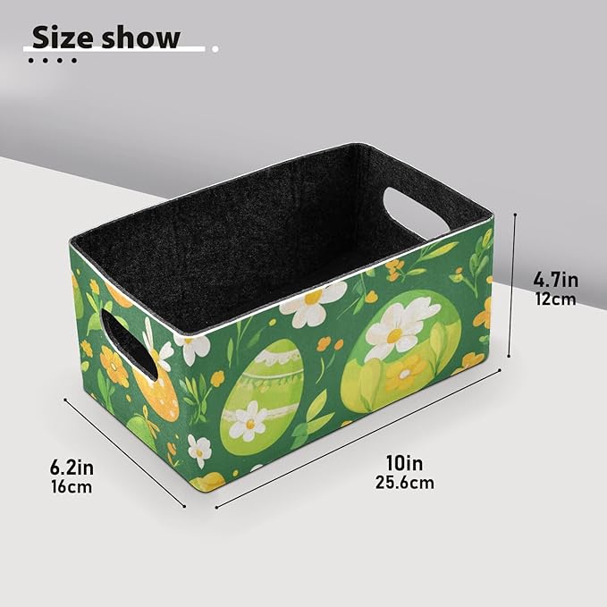 Green Easter Bunny Daisy Spring Closet Storage Bins 2 Pcs Felt Open Storage Containers Organizer with Handles Collapsible Shelf Basket for Home Office Craft Room Classroom Fabric