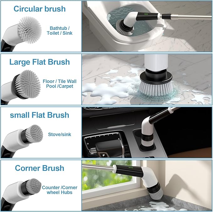 Replaceable Brush Heads Set,8 Pcs Set Suitable for Electric Spin Scrubber,Spin Brush Heads Replacement for Most Brands of ANS-8051A/8050 Cordless Shower Scrubber,for Home and Kitchen,Bathroom,Car