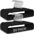 50 Pack Black Velvet Hangers Non Slip, Felt Pants Hangers Thin Space Saving Clothes Hanger Flocked Strong Durable Ganchos para Colgar Ropa with 360°Swivel Hook for Pants Jeans Shorts Skirts Tank Top