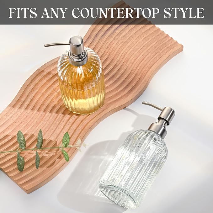 Clear Glass Soap Dispenser with 304 Rustproof Stainless Steel Pump 18oz for Kitchen and Bathroom Hand Soap Dispenser Bottle
