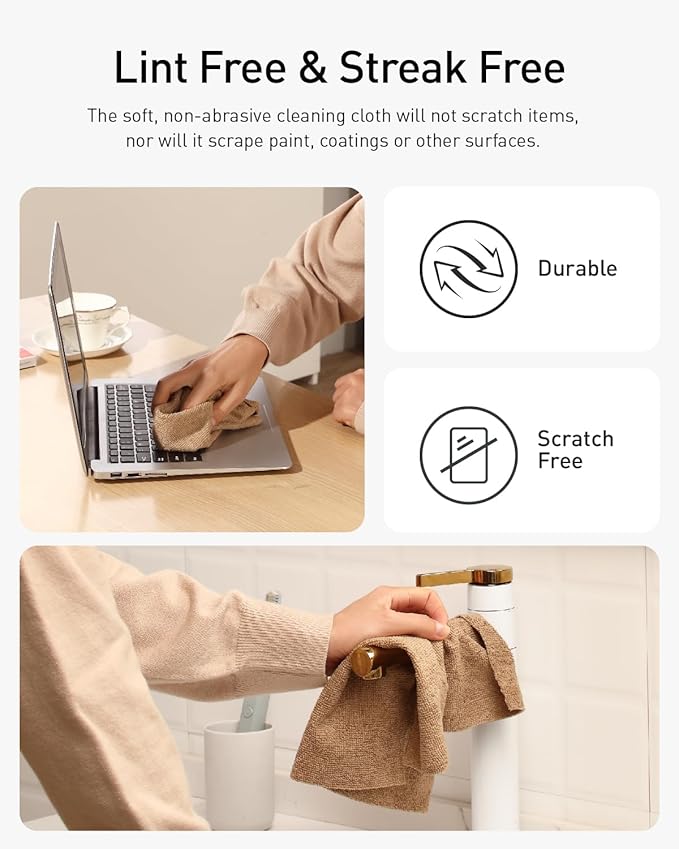 Fantasticlean Microfiber Cleaning Cloth Roll -30 Pack, Tear Away Microfiber Towels, 12" x 12", Reusable, Washable, Scratch Free, Ultra Absorbent Dishcloth for All-Around Cleaning Supplies (TAN)