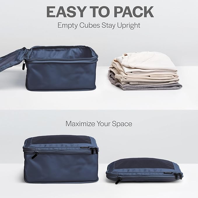 Aerotrunk Compression Packing Cubes for Travel - Luggage Organizer Bags - Double Zipper Packing Cubes for Suitcases (6-Pack, Dark Blue)