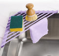 Tomorotec Compact Silicone-Coated Triangle Dish Drying Rack for Sink Corner - Foldable Stainless Steel Over-The-Sink Organizer and Storage Shelf (Light Purple)