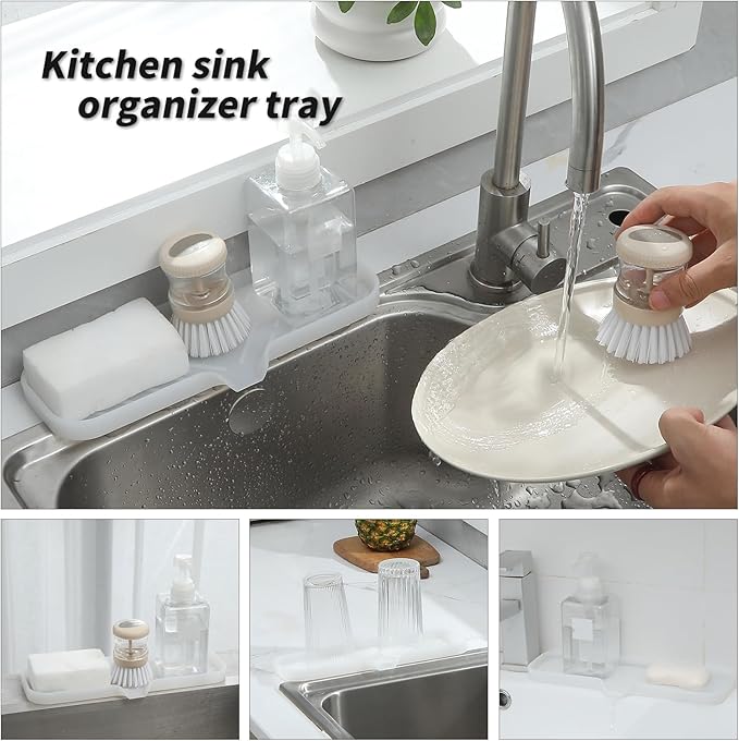 MicoYang Silicone Bathroom Soap Dishes with Drain Spout-Bathroom and Kitchen Sink Organizer,Sponge Holder,Dish Soap Tray,Perfect for Dispenser,Scrubber,Bottle,Cup on Sink or Counter-Translucent 12"×4"
