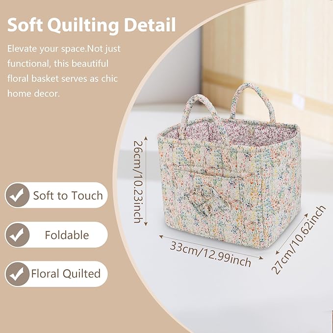 Storage Basket Boho Fabric Large Collapsible Floral Laundry Nursery Hamper Portable Folding Storage for Clothes Toys (Blue Floral)