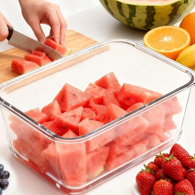 Extra Large Glass Storage Containers with Lids, Large Glass Food Containers for Rotisserie Chicken/Turkey and Potluck, Giant Watermelon Container, XL Big Bowl Freezer Storage Container Airtight 220 oz