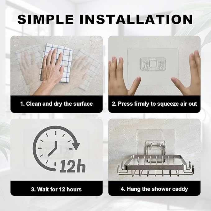 Shower Caddy Adhesive Replaycement,Wall Adhesive Strips Heavy Duty for Storage Shelves Over The Soap Holder Sticker Replacement - Wider and Protective Wall,Load Capacity 35lb