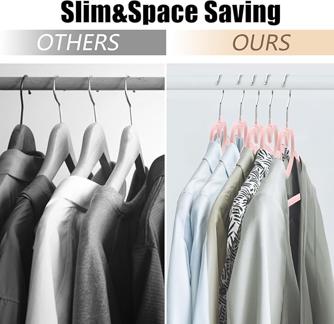 Coloch 50 Pack Pink Velvet Hangers, Non-Slip Clothes Hangers with 360 Degree Rotating Hook Thin Felt Adult Hanger for Coat, Dress, Shirt, Jacket