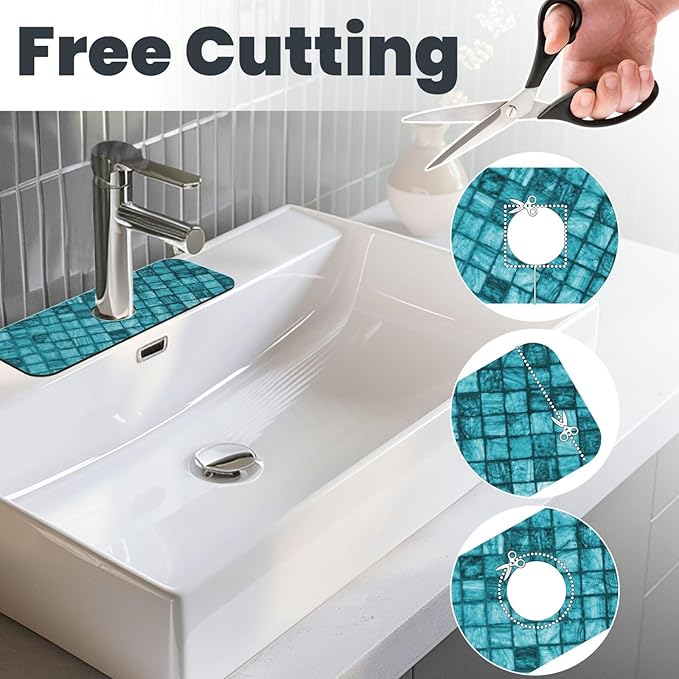 Faucet Draining Mat For Kitchen Sink, Cyan Square Marble Diatom Mud Absorbent Drain Pad For Bathroom Kitchen Sink Splash Guard Drying Mat