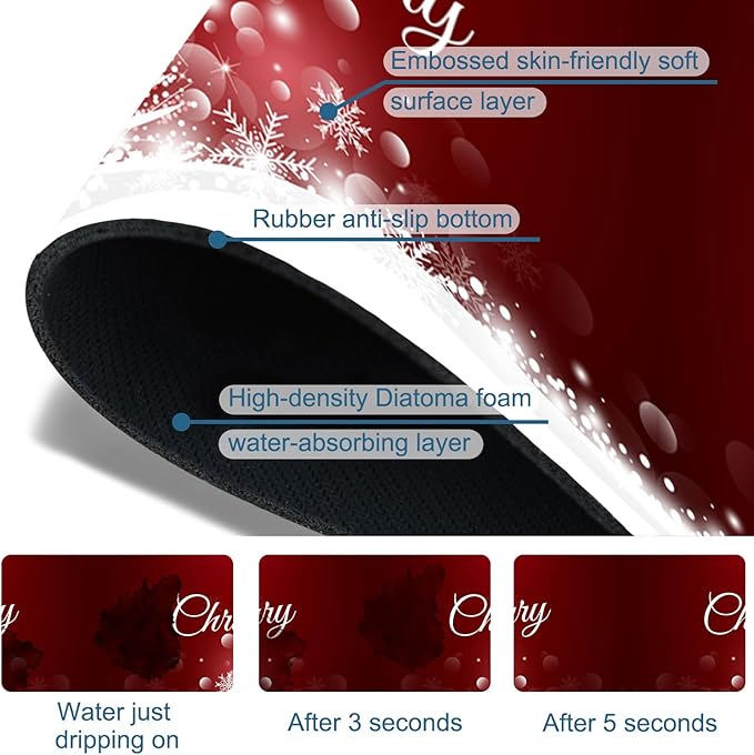 Christmas Merry Xmas Sink Faucet Absorbing Mat Santa Claus Super Absorbent Fast Drying Mat Sink Gadgets Behind Faucet Sinkmat for Kitchen Bathroom, 15.5"x5.5"