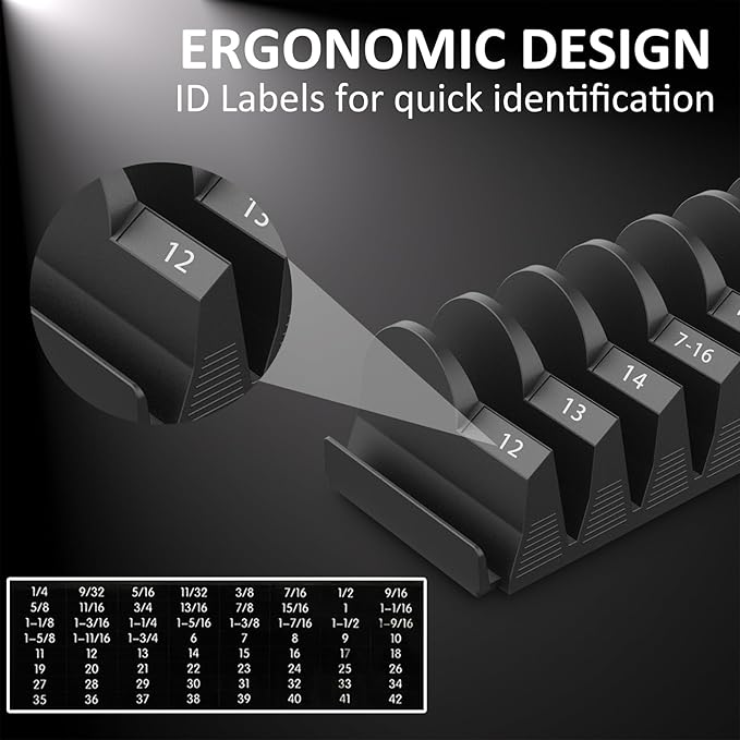 80 pcs MAGNETIC Modular Wrench Organizers for Tool Drawers - Wrench Rack with Metric & SAE Labels, Perfect Tool Storage Holder. Gift for father, brother and boyfriend (With Magent) (Black)
