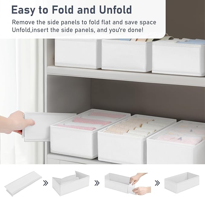 DIMJ Drawer Organizer Clothes - Underwear Organizer Small Sock Organizer Box Dresser Organizer,Drawer Dividers for Baby Clothes,Bra,Socks, Belt, Tie, Set of 9,White