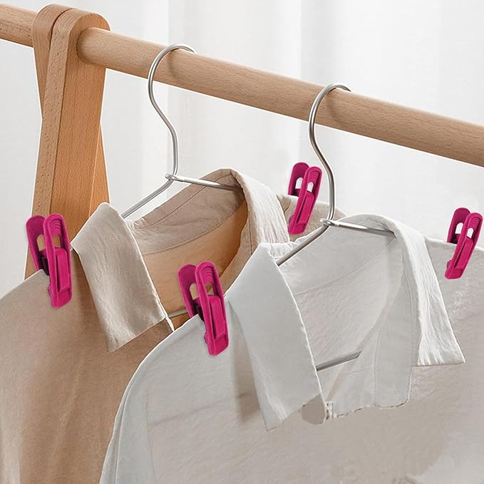 Litoexpe 20 Pcs Hot Pink Velvet Hangers Clips, Pants Hangers Velvet Clips, Strong Finger Flocked Clips for Thin Felt Hangers