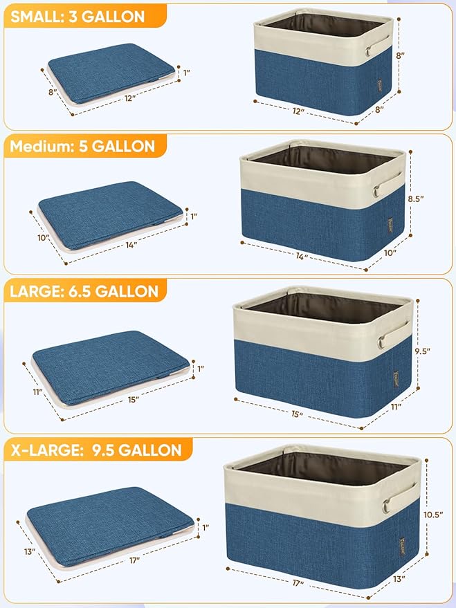 BALEINE 1 Pack Fabric Storage Bins for Shelves, Linen Storage Baskets for Organizing, Decorative Closet Bins for Clothes, Home (Navy Blue, 12"x8"x8")
